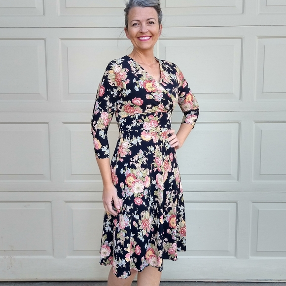 1990's does 1940's VINTAGE FLORAL DRESS xs s - Picture 5 of 12